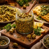 Green Olive Sauce with Pasta Fish or Omelet