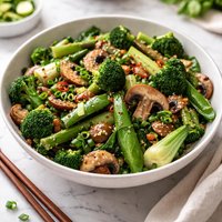 Green Veggie Stir Fry with Mushrooms