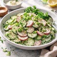 Greens Cukes and Radish Salad with Creamy Dressing