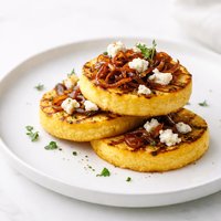 Griddled Polenta Cakes with Caramelized Onions Goat Cheese and