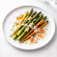 Grilled Asparagus and Carrots with Grapefruit Dill Sauce