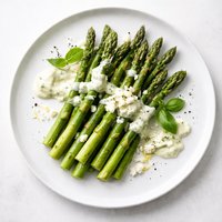 Grilled Asparagus with a Basil Goat Cheese Sauce