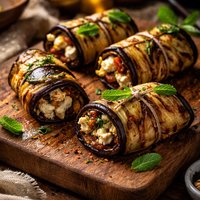 Grilled Aubergine with Feta and Mint Bundles