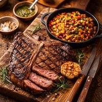 Grilled Beef T Bone Steak with Chilli and Maple Side