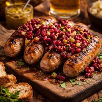 Grilled Beer Braised Bratwursts with Cranberry Pickle Chutney