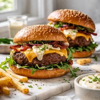 Grilled Burgers with Horseradish and Cheese