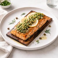 Grilled Cedar Plank Salmon with Lemon Dill Topping