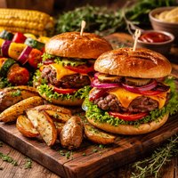 Grilled Cheddar Burgers and Veggies