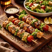Grilled Chicken Caesar Kabob with Salad or Basmati