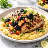 Grilled Chicken Polenta with Nectarine Blackberry Salsa