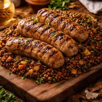 Grilled Chicken Sausages with Lentils
