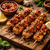 Grilled Chicken Skewers with Red Pepper Pesto