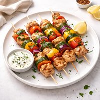 Grilled Chicken Veggie Kabobs with Greek Yogurt Sauce