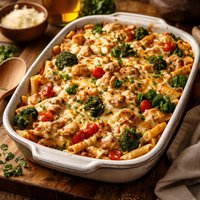 Grilled Chicken Veggie Three Cheese Pasta Bake