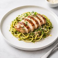 Grilled Chicken with Linguine and Pesto