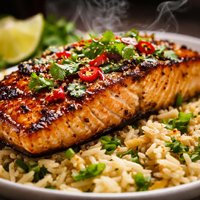 Grilled Chilli Cilantro Salmon with Ginger Rice