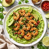 Grilled Cilantro Lime Shrimp with Spicy Hass Avocado Puree