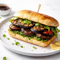Grilled Eggplant Balsamic Glazed Portabella Mushroom Sandwiches