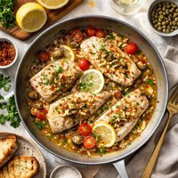 Grilled Fish with Garlic White Wine and Butter Sauce