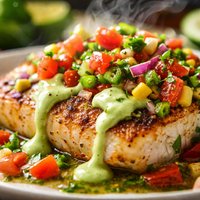 Grilled Fish with Salsa and an Avocado Sauce