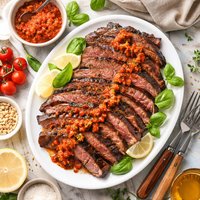 Grilled Flank Steak with Red Pepper Pesto