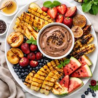 Grilled Fruit with Chocolate Yogurt Dip