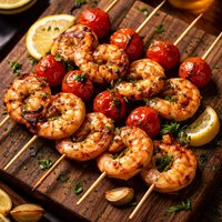Grilled Garlic Jumbo Shrimp and Cherry Tomato Skewers