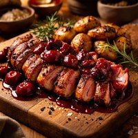 Grilled Gressingham Duck with Cherry Sauce