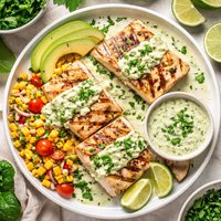 Grilled Halibut with Cilantro Cream