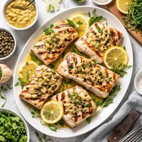 Grilled Halibut with Lemon Tarragon Mustard