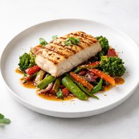 Grilled Halibut with Tamarind Stir Fried Vegetables