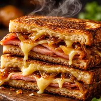 Grilled Ham and Gouda Sandwich W Caramelized Onions