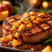Grilled Ham Steak with Peppered Peach Glaze