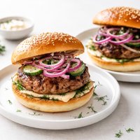 Grilled Lamb Burgers W Marinated Red Onions Dill Sliced