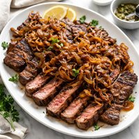 Grilled London Broil with Caramelized Onions