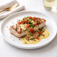 Grilled Mahi Mahi with Caper Tomato Bearnaise Sauce