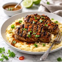 Grilled Maple Chipotle Pork Chops on Smoked Gouda Grits