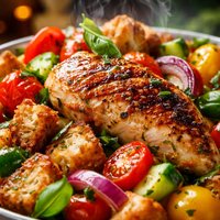 Grilled Marinated Chicken with Tomato Bread Salad Panzanella