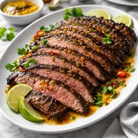 Grilled Marinated Flank Steak with Lime Chipotle Sauce
