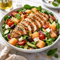 Grilled Mediterranean Chicken Melon and Feta Salad