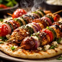 Grilled Mediterranean Kebabs on Pita