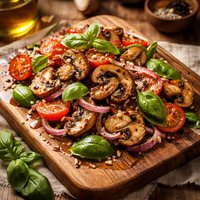 Grilled Mushroom Tomato and Basil Salad