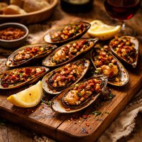 Grilled Mussels with Red Wine and Chorizo