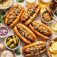 Grilled Mustard Beer Bratwurst with Toasted Garlic Buns