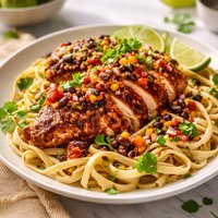 Grilled Navajo Chicken on Fettuccine