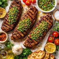 Grilled New York Steaks with Chimichurri