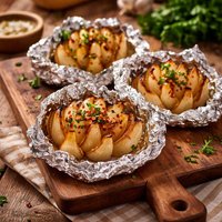 Grilled Onion Blossoms Foil Wrapped