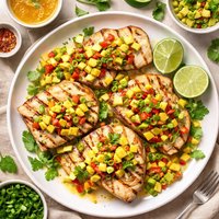 Grilled Opah with Mango and Avocado Salsa Citrus Vinaigrette an
