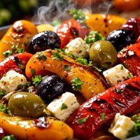 Grilled Peppers with Olives and Feta Cheese