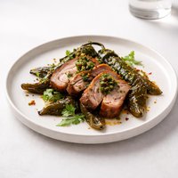 Grilled Pork and Poblano Peppers